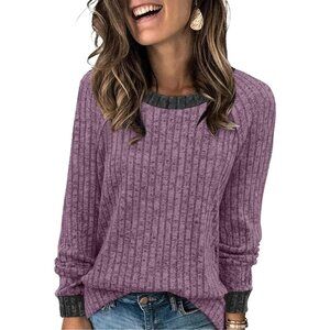 Women's Purple  Color Block Long Sleeve Shirt Lightweight Sweater Fall 2025